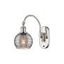 Innovations Lighting Athens Deco Swirl 12" Tall Gooseneck Wall Sconce Polished Nickel / Light Smoke Deco Swirl