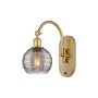 Innovations Lighting Athens Deco Swirl 12" Tall Gooseneck Wall Sconce Satin Gold / Light Smoke Deco Swirl