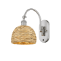 Innovations Lighting Woven Rattan 13" Tall Wall Sconce Satin Nickel / Natural