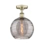 Innovations Lighting Athens Deco Swirl 10" Wide Semi-Flush Ceiling Fixture Antique Brass / Light Smoke Deco Swirl