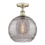 Innovations Lighting Athens Deco Swirl 12" Wide Semi-Flush Ceiling Fixture Antique Brass / Light Smoke Deco Swirl