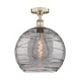 Innovations Lighting Athens Deco Swirl 14" Wide Semi-Flush Ceiling Fixture Antique Brass / Light Smoke Deco Swirl