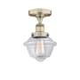 Innovations Lighting Oxford 7" Wide Semi-flush Ceiling Fixture Antique Brass / Clear