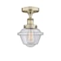 Innovations Lighting Oxford 7" Wide Semi-flush Ceiling Fixture Antique Brass / Seedy
