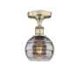 Innovations Lighting Rochester 6" Wide Semi-Flush Ceiling Fixture Antique Brass / Light Smoke