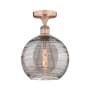 Innovations Lighting Athens Deco Swirl 10" Wide Semi-Flush Ceiling Fixture Antique Copper / Light Smoke Deco Swirl