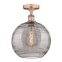 Innovations Lighting Athens Deco Swirl 12" Wide Semi-Flush Ceiling Fixture Antique Copper / Light Smoke Deco Swirl