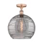 Innovations Lighting Athens Deco Swirl 14" Wide Semi-Flush Ceiling Fixture Antique Copper / Light Smoke Deco Swirl
