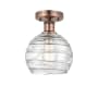 Innovations Lighting Athens Deco Swirl 8" Wide Semi-flush Globe Ceiling Fixture Antique Copper / Clear Deco Swirl