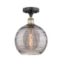 Innovations Lighting Athens Deco Swirl 10" Wide Semi-Flush Ceiling Fixture Black Antique Brass / Light Smoke Deco Swirl