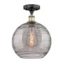 Innovations Lighting Athens Deco Swirl 12" Wide Semi-Flush Ceiling Fixture Black Antique Brass / Light Smoke Deco Swirl