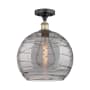 Innovations Lighting Athens Deco Swirl 14" Wide Semi-Flush Ceiling Fixture Black Antique Brass / Light Smoke Deco Swirl