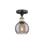 Innovations Lighting Athens Deco Swirl 6" Wide Semi-Flush Ceiling Fixture Black Antique Brass / Light Smoke Deco Swirl
