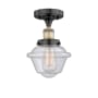 Innovations Lighting Oxford 7" Wide Semi-flush Ceiling Fixture Black Antique Brass / Seedy