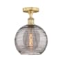 Innovations Lighting Athens Deco Swirl 10" Wide Semi-Flush Ceiling Fixture Brushed Brass / Light Smoke Deco Swirl
