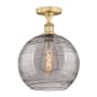 Innovations Lighting Athens Deco Swirl 12" Wide Semi-Flush Ceiling Fixture Brushed Brass / Light Smoke Deco Swirl