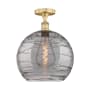 Innovations Lighting Athens Deco Swirl 14" Wide Semi-Flush Ceiling Fixture Brushed Brass / Light Smoke Deco Swirl