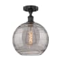 Innovations Lighting Athens Deco Swirl 12" Wide Semi-Flush Ceiling Fixture Matte Black / Light Smoke Deco Swirl