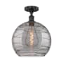 Innovations Lighting Athens Deco Swirl 14" Wide Semi-Flush Ceiling Fixture Matte Black / Light Smoke Deco Swirl