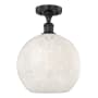 Innovations Lighting White Mouchette 12" Wide Semi-Flush Ceiling Fixture Matte Black / White Mouchette
