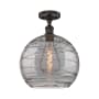 Innovations Lighting Athens Deco Swirl 14" Wide Semi-Flush Ceiling Fixture Oil Rubbed Bronze / Light Smoke Deco Swirl