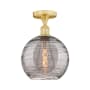 Innovations Lighting Athens Deco Swirl 10" Wide Semi-Flush Ceiling Fixture Satin Gold / Light Smoke Deco Swirl