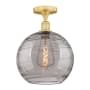 Innovations Lighting Athens Deco Swirl 12" Wide Semi-Flush Ceiling Fixture Satin Gold / Light Smoke Deco Swirl