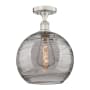 Innovations Lighting Athens Deco Swirl 12" Wide Semi-Flush Ceiling Fixture Brushed Satin Nickel / Light Smoke Deco Swirl