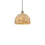 Innovations Lighting Woven Rattan 12" Wide Pendant Antique Brass / Natural