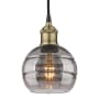 Innovations Lighting Rochester 6" Wide Cord-Hung Mini Pendant Black Antique Brass / Light Smoke