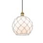 Innovations Lighting Farmhouse 10" Wide Pendant Brushed Brass / White Glass with White Rope