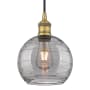 Innovations Lighting Athens Deco Swirl 8" Wide Cord-Hung Mini Pendant Brushed Brass / Light Smoke Deco Swirl