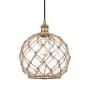 Innovations Lighting Farmhouse 10" Wide Pendant Brushed Brass / Clear Glass / Brown Rope