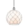 Innovations Lighting Farmhouse 10" Wide Pendant Polished Chrome / White Glass with White Rope
