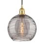 Innovations Lighting Athens Deco Swirl 10" Wide Cord-Hung Mini Pendant Satin Gold / Light Smoke Deco Swirl