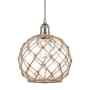 Innovations Lighting Farmhouse 10" Wide Pendant Brushed Satin Nickel / Clear Glass with Brown Rope