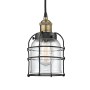 Innovations Lighting Bell Cage 6" Wide Cage Mini Pendant Black Antique Brass / Clear
