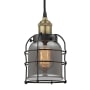 Innovations Lighting Bell Cage 6" Wide Cage Mini Pendant Black Antique Brass / Plated Smoke