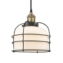 Innovations Lighting Bell Cage 9" Wide Cage Mini Pendant Black Antique Brass / Matte White