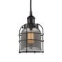 Innovations Lighting Bell Cage 6" Wide Cage Mini Pendant Matte Black / Plated Smoke