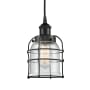 Innovations Lighting Bell Cage 6" Wide Cage Mini Pendant Matte Black / Seedy