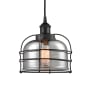 Innovations Lighting Bell Cage 9" Wide Cage Mini Pendant Matte Black / Plated Smoke