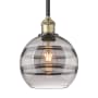 Innovations Lighting Rochester 8" Wide Mini Pendant Black Antique Brass / Light Smoke