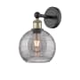 Innovations Lighting Athens Deco Swirl 12" Tall Bathroom Sconce Black Antique Brass / Light Smoke Deco Swirl