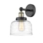 Innovations Lighting Bell 10" Tall Wall Sconce Black Antique Brass / Clear Deco Swirl