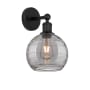 Innovations Lighting Athens Deco Swirl 12" Tall Bathroom Sconce Matte Black / Light Smoke Deco Swirl
