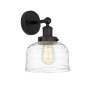 Innovations Lighting Bell 10" Tall Wall Sconce Matte Black / Clear Deco Swirl