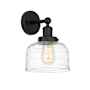 Innovations Lighting Bell 10" Tall Wall Sconce Matte Black / Clear Deco Swirl