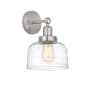 Innovations Lighting Bell 10" Tall Wall Sconce Brushed Satin Nickel / Clear Deco Swirl