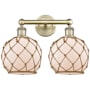 Innovations Lighting Farmhouse Rope 2 Light 17" Wide Vanity Light Antique Brass / White Glass with Brown Rope